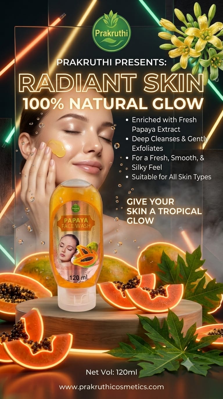 Prakruthi Papaya Face Wash with Natural Extracts & Aloe vera (120 ml) / Suitable for All Skin Tyes / Deep Cleansing & Glowing Skin